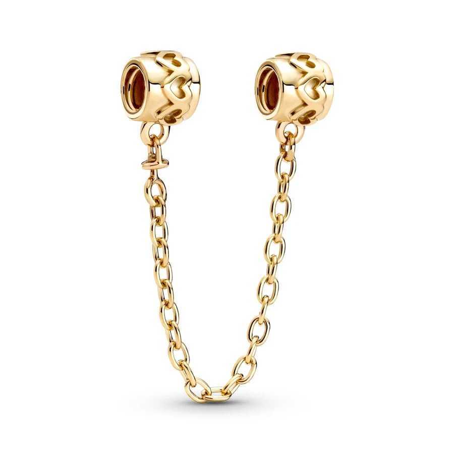 2025 NEW Sparking Gold Plated Charm Beads Fit Original 925 Silver Bracelet DIY Jewelry Gift Bow Double Heart Split Dangle XJ250523