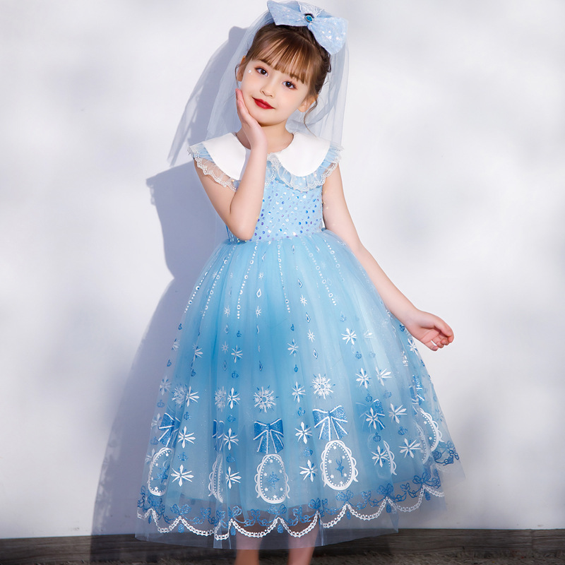 DISNEY infant designer clothes childrens designer clothes Elsa Princess dress Girls' dress for Children's Day performance girls puffy dress 