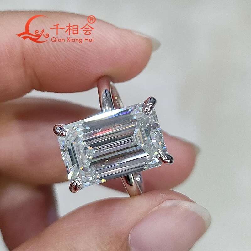 9*14mm Emerald Cut Moissanite Ring round Shape 925 Sterling Silver VVS Quality Men Women Diamond Jewelry Wedding Engagement Gift