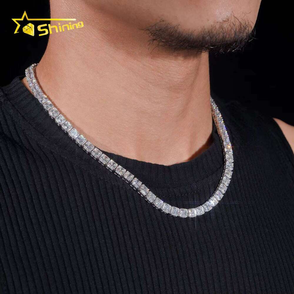 Gra Certified Hip-Hop Jewelry Sterling Sier Asscher Cut 5.5Mm Necklace Chilled Moissanite Tennis Chain Bracelet