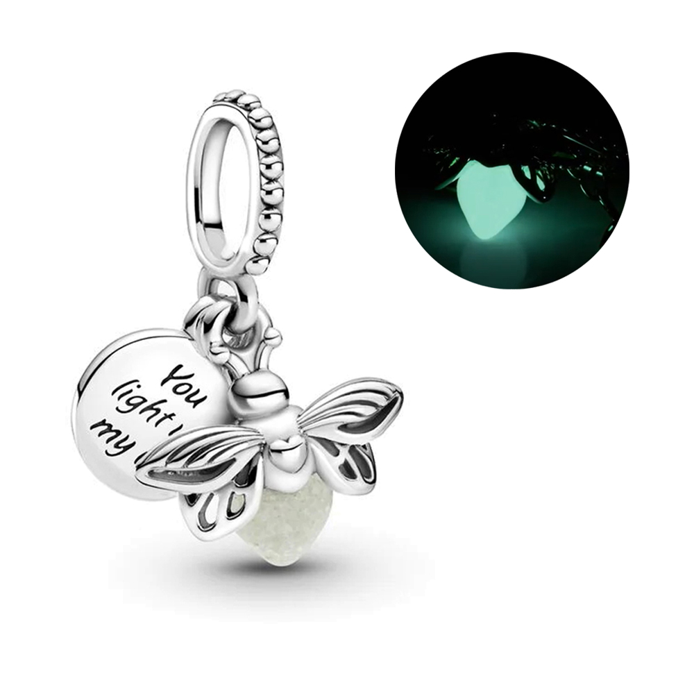 FewDook NEW Silver Plated Glow-in-the-dark Firefly & Seven-spotted Ladybug Dangle Charm Bead Fit Original Pan Bracelet DIY Fine Jewelry Gift 2025