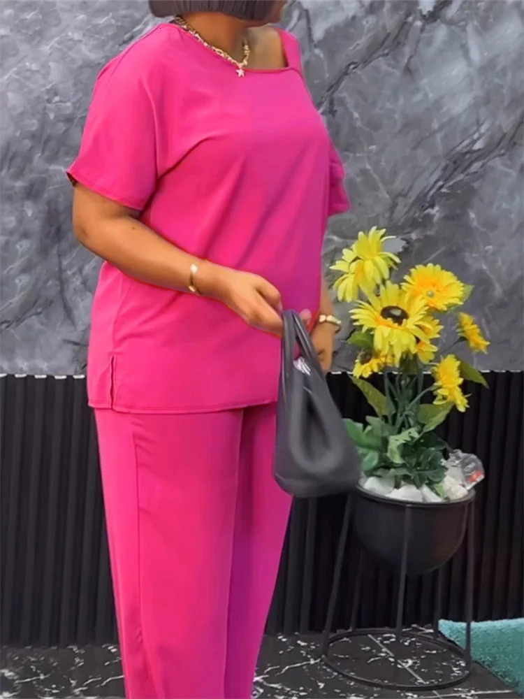 Wmstar Plus Size Two Piece Set Women Casual Top and Pants Sets Wide Legsummer Clothes Matching Suit Wholesale Drop 2025 250516Z