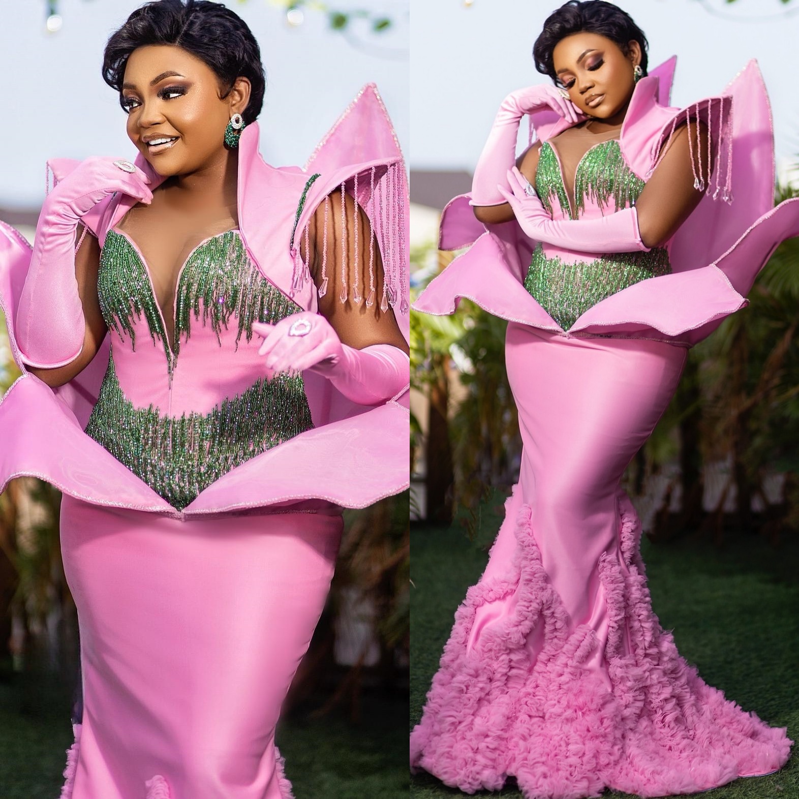 Pink Mermaid Prom Dresses 2025 Florals Crystals Beaded Satin Evening Formal Party Second Birthday Engagement Gowns Plus Size Dress For Special Occasio