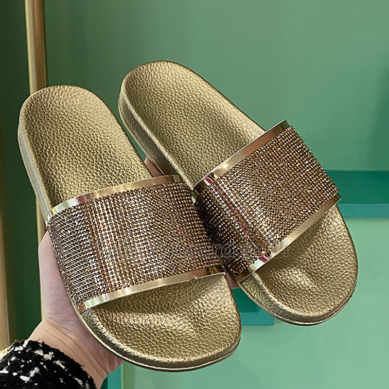 2025 designer slides womens sandals flats slippers soft-soled luxury fashion glitter diamond slipper women non-slip slide summer casual beach pool mul