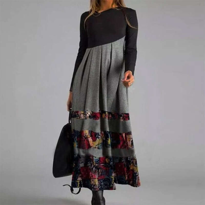Halter Whit Maxi Dresses Autumn And Winter New Women S Printed Sleeved With Temperament Slim Fit Long Dress For Women Prom Sexy Dress
