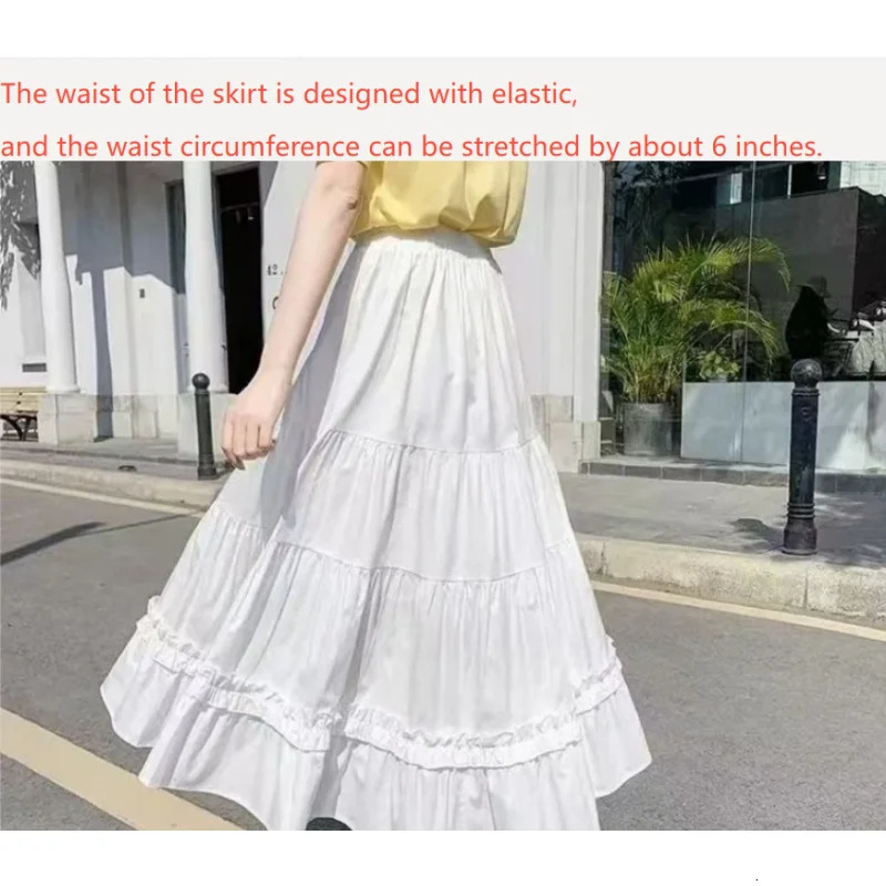 Casual Vintage Women Skirt Matching Chic Ladys White Sweet Girls Cake Elastic Waist ALine Mid Length Flare 250513Z