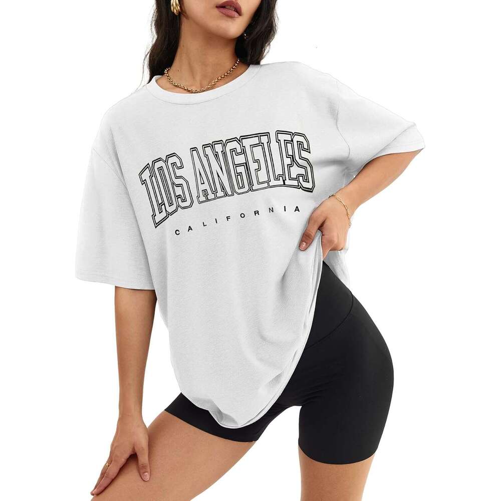 DHEssentials Womens Oversized T Shirts Loose Fit Crewneck Short Sleeve Tops Summer Casual Blouse Y2K 2025 Basic Tee Beach