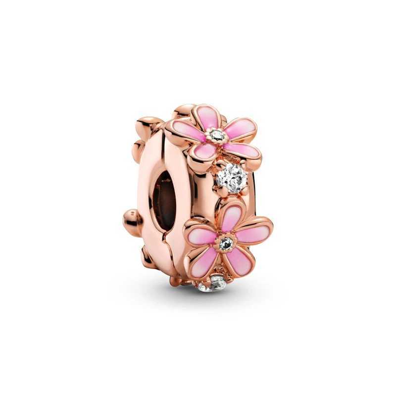Gold Rose Gold Daisy Flower Cherry Blossom Dangle Hearts Charm Beads Fit Original European 925 Silver Bracelet DIY Women JewelryXJ250523