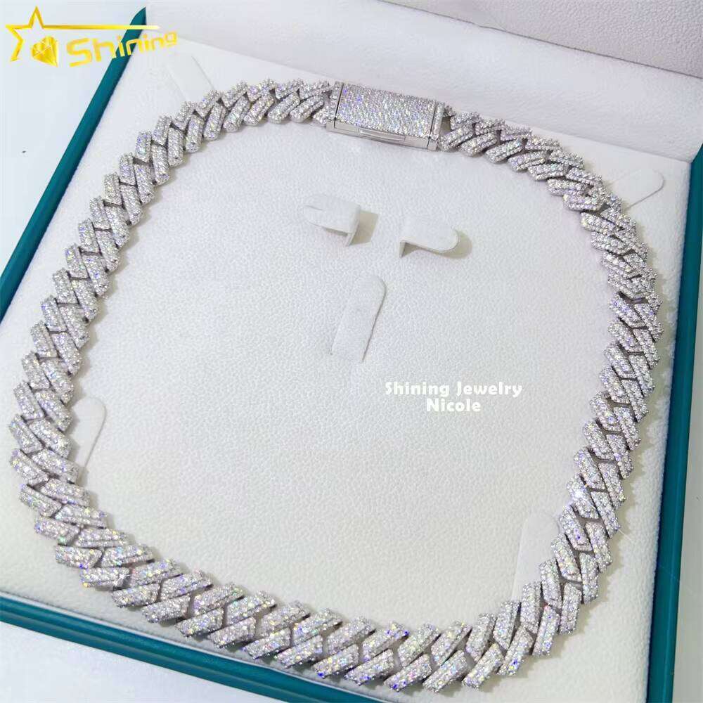 Hip Hop Fine Jewelry Vvs Dia 3 Rows 15Mm Link Necklace Sier Men Moissanite Cuban Chain
