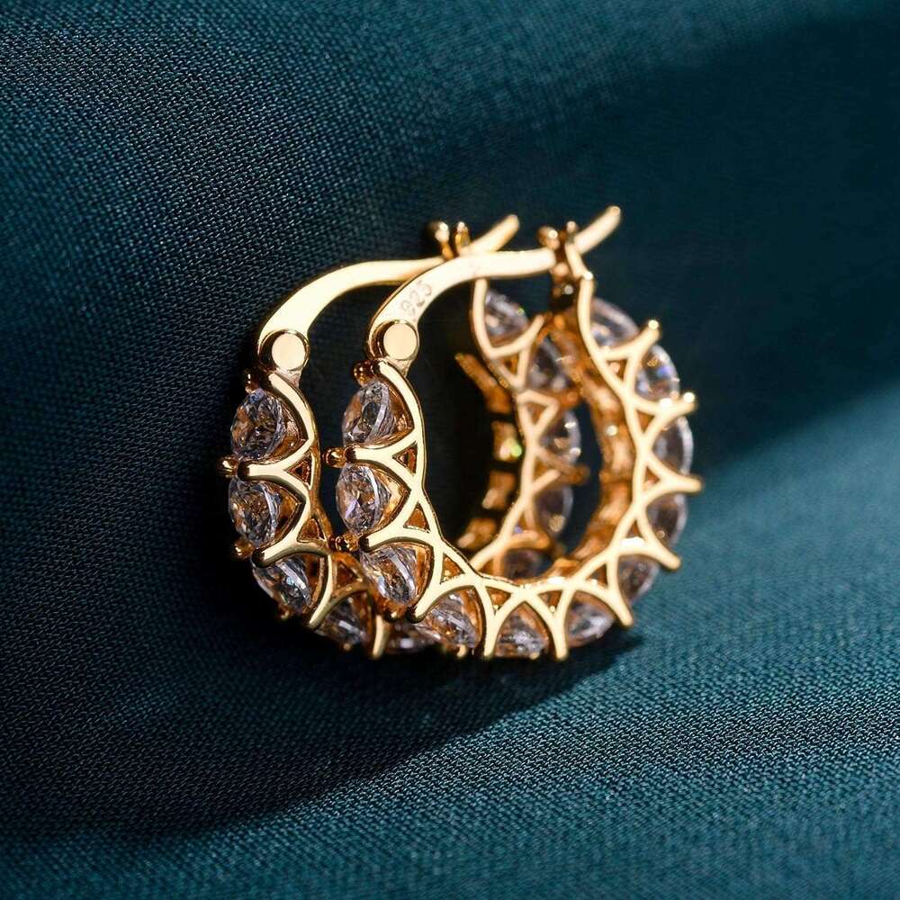 Solid sier cubic zirconia ring and 14k gold earrings, low allergenic Hies women's earrings