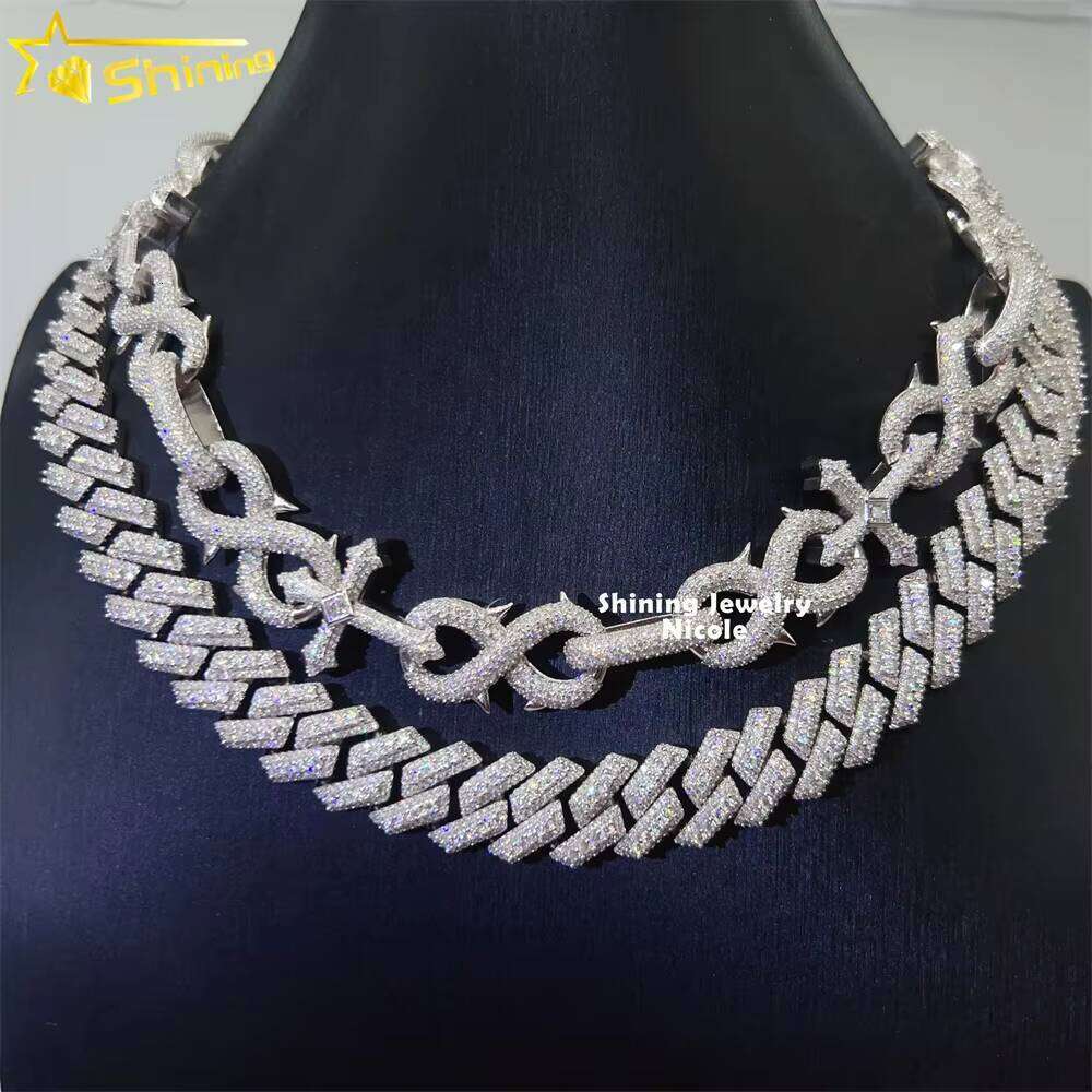 Hip Hop Fine Jewelry Vvs Dia 3 Rows 15Mm Link Necklace Sier Men Moissanite Cuban Chain