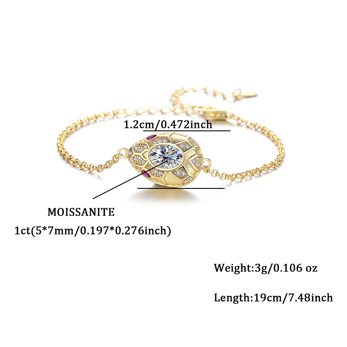 Hot-Selling S925 Sterling Silver Moissanite Snake Head Bracelet, Fashionable Personalized Design, Women's Jewelry Set, High-End Jewelry