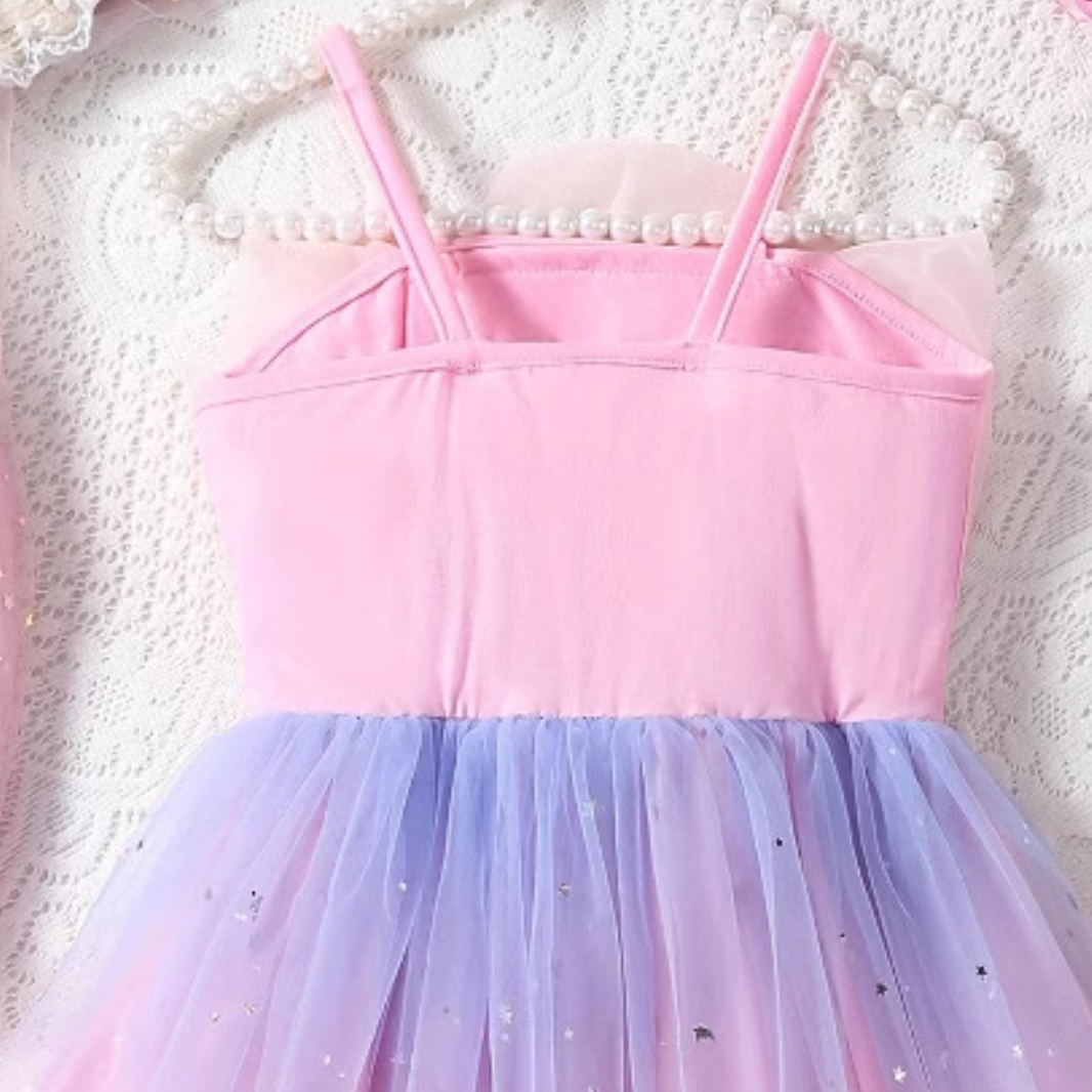DISNEY baby Elsa Princess dress with short sleeves and mesh skirt for children's day performance summer little girl rainbow dress children's