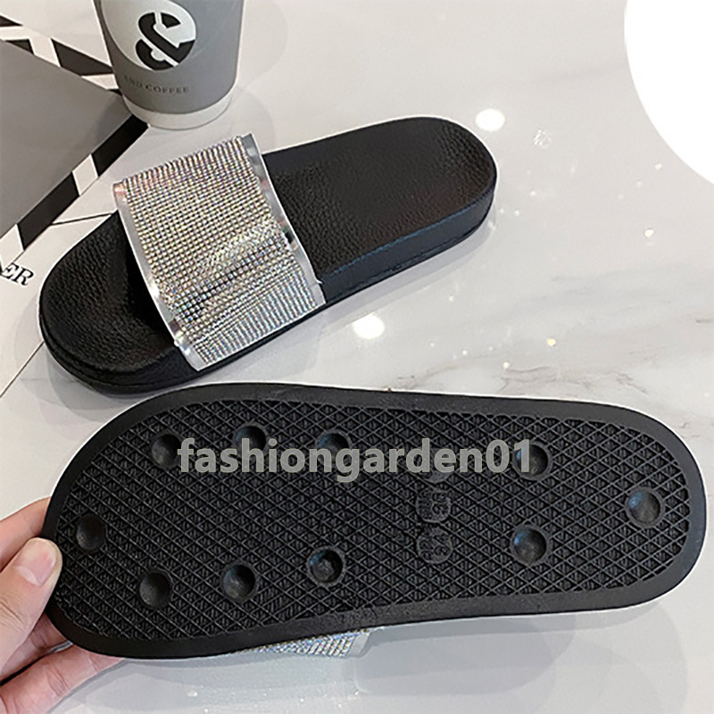 free shipping slides designer women glitter diamond sandals flats soft-soled slippers women non-slip slipper summer beach slide casual luxury fashion 