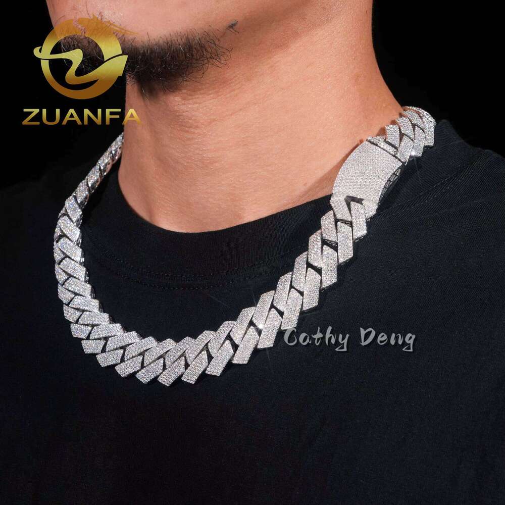 New Hollow Hip Hop Jewelry Iced 20Mm 4-Row Sier Silica Mens Miami Cuban Chain