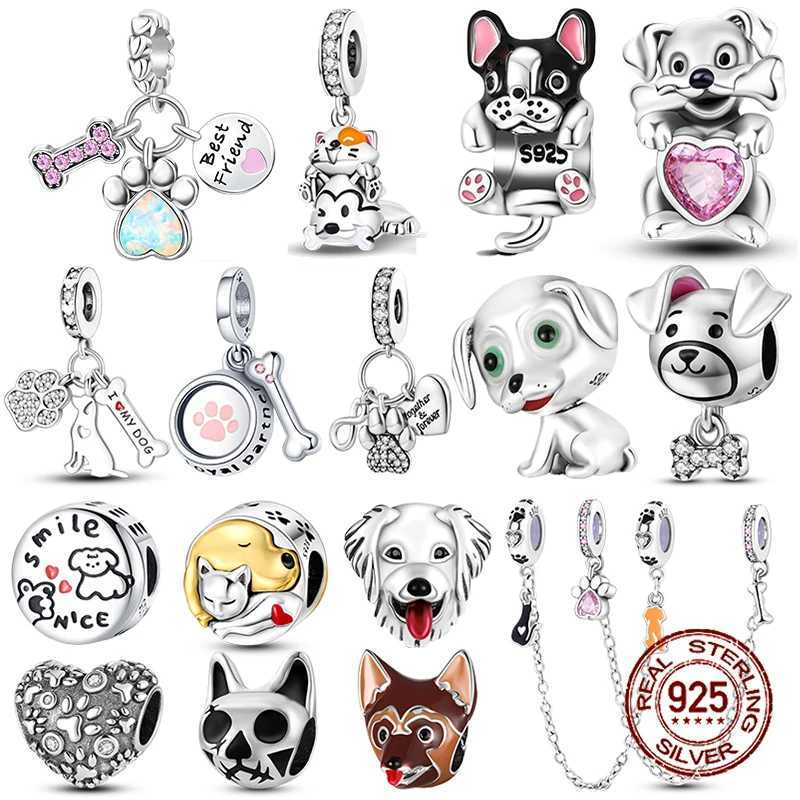 925 Sterling Silver Pink Cats Dogs Claw Bone Animal Charms Beads Fit 925 Original Bracelets DIY Birthday Jewelry Making XJ250523