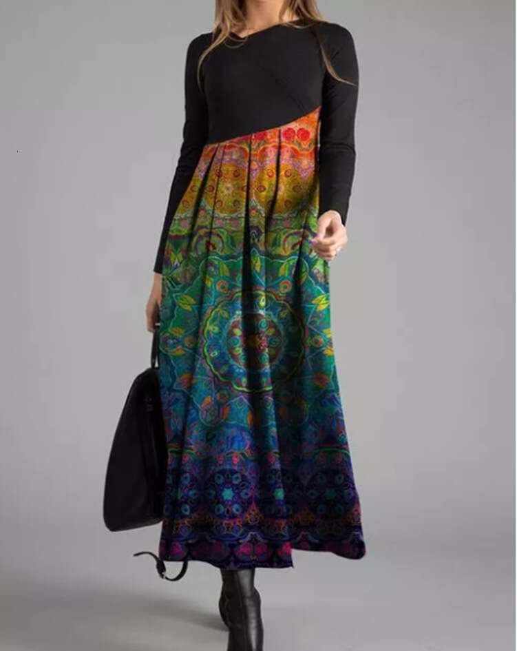 Halter Whit Maxi Dresses Autumn And Winter New Women S Printed Sleeved With Temperament Slim Fit Long Dress For Women Prom Sexy Dress