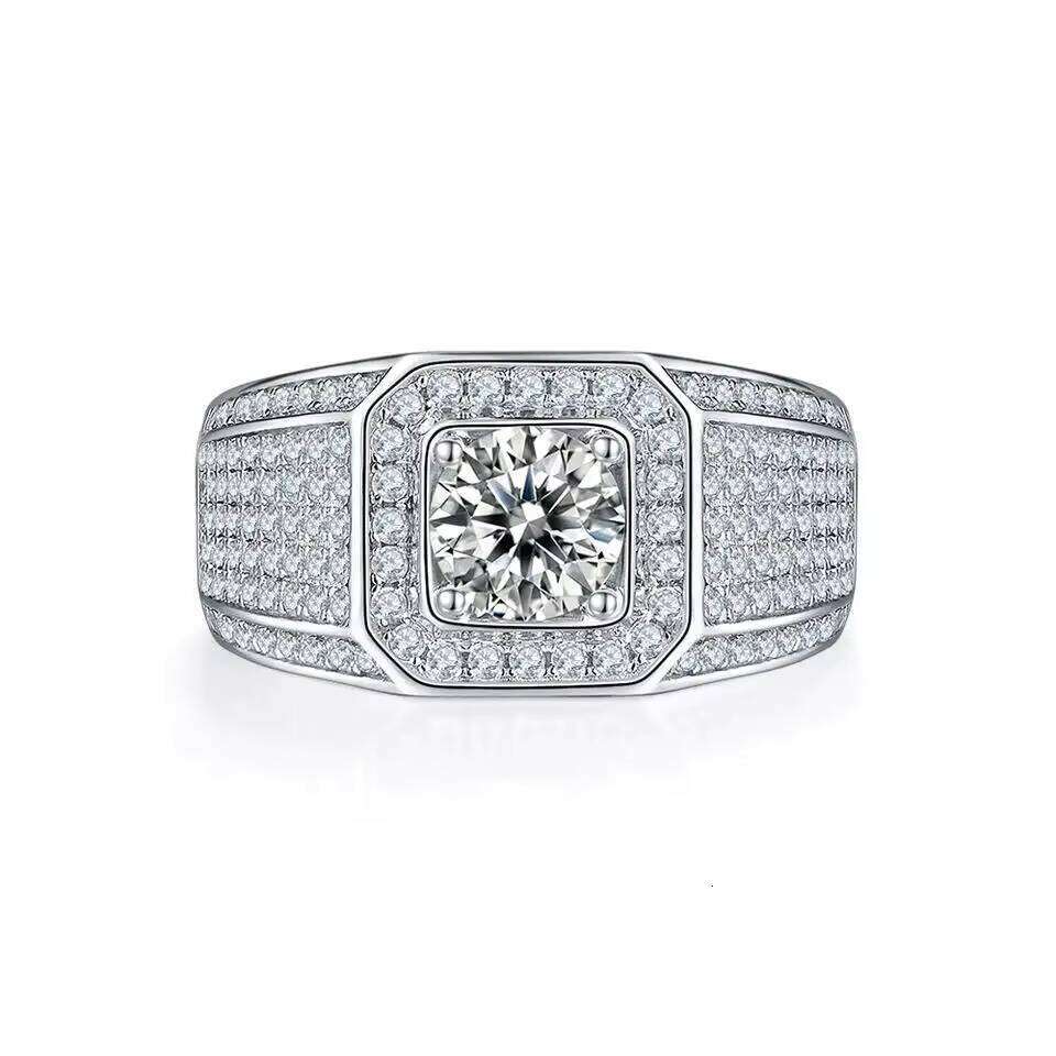 High Quality Jewelry VVS Moissanite Platinum Plated Engagement Sterling Sier Wedding Heavy Solid Big Finger Men