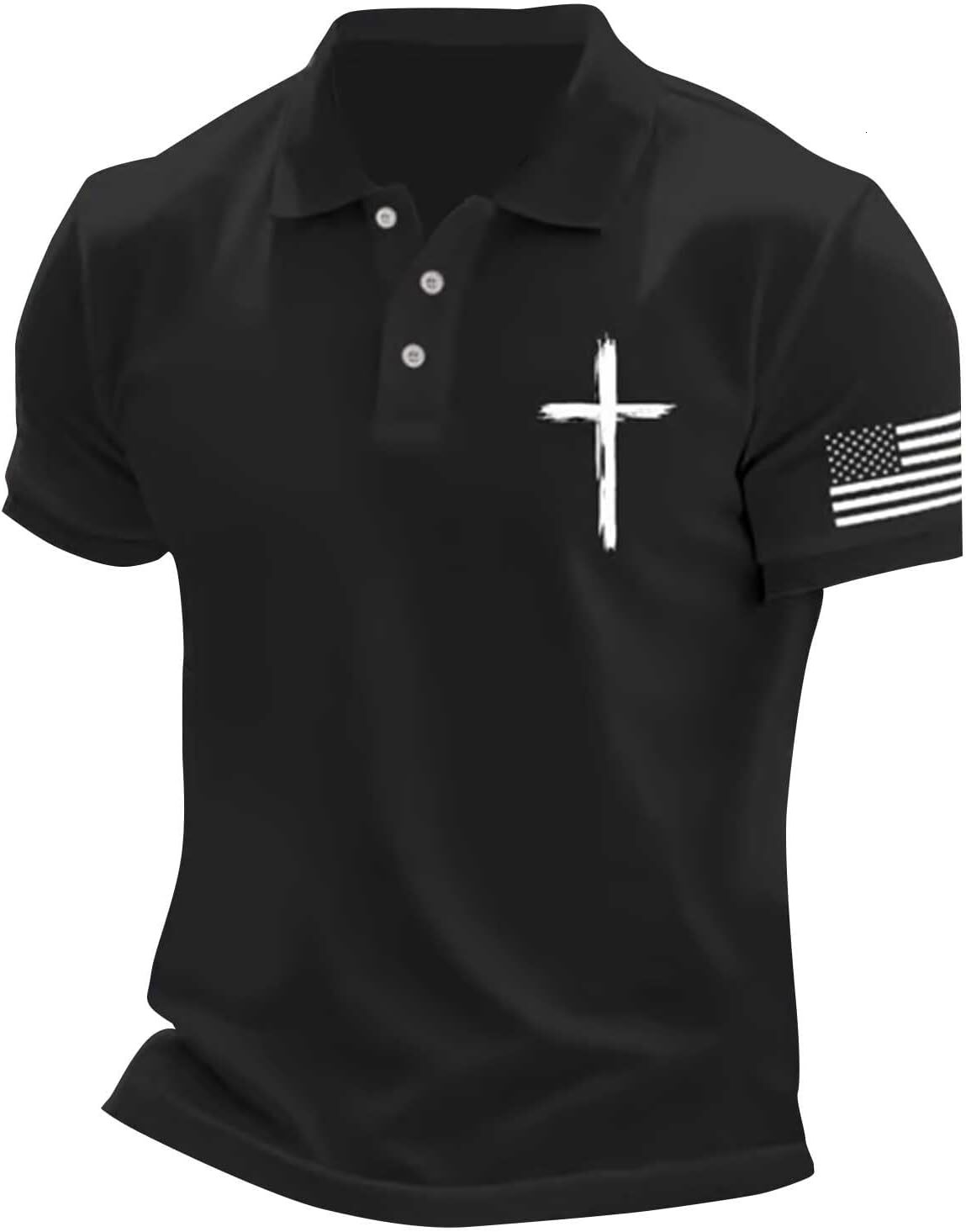 Mens Polo shirt Christian Cross Polo Shirts American Flag Short Sleeve Golf Clothes 4th of July USA Flag Casual Patriotic Tops Polos