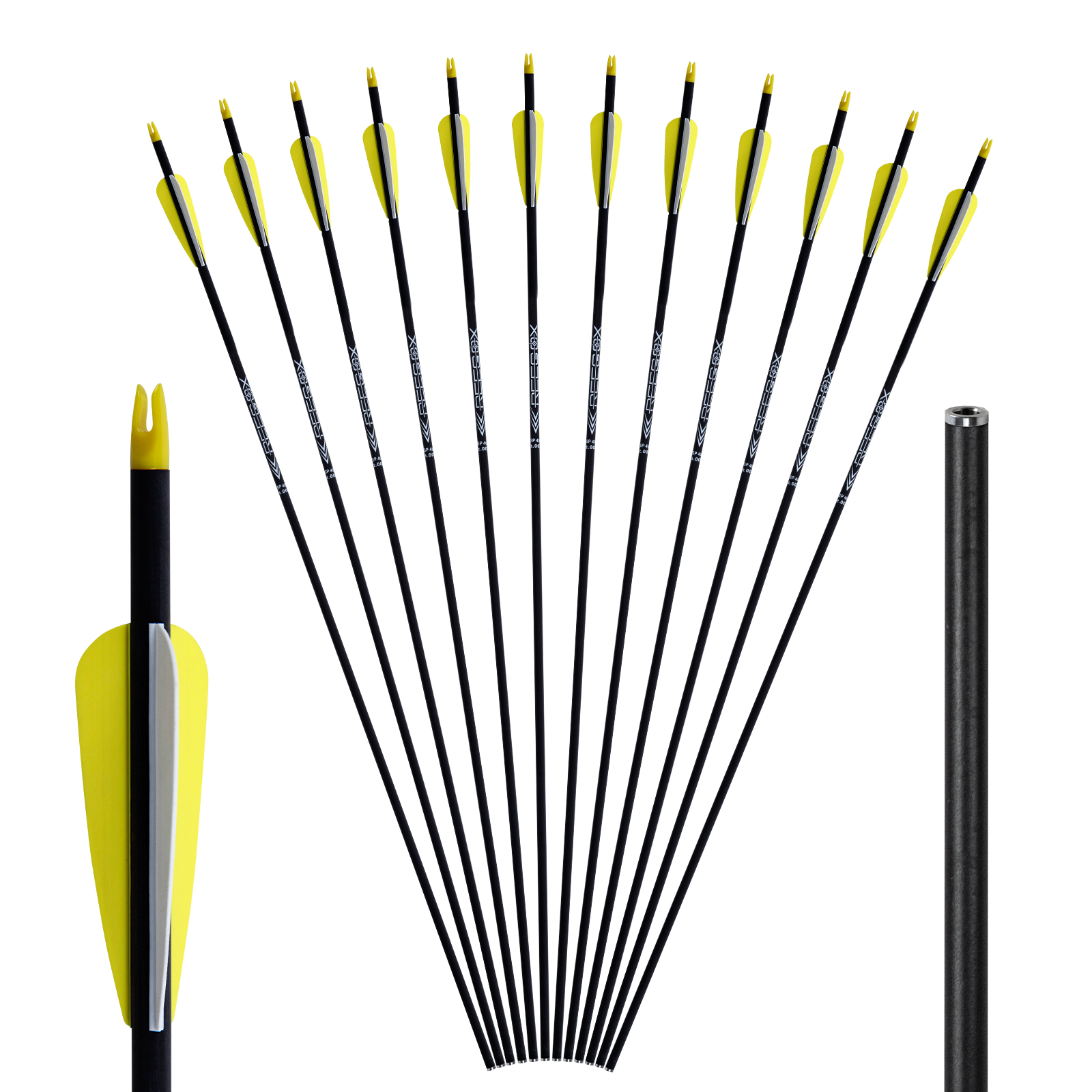 Archery Arrows Without Arrowheads 31inch Targeting Arrows Spine250-600 Arrows 6.2mm Carbon Hunting Arrows for Recurve Bow and Compound Bow (12Pcs)