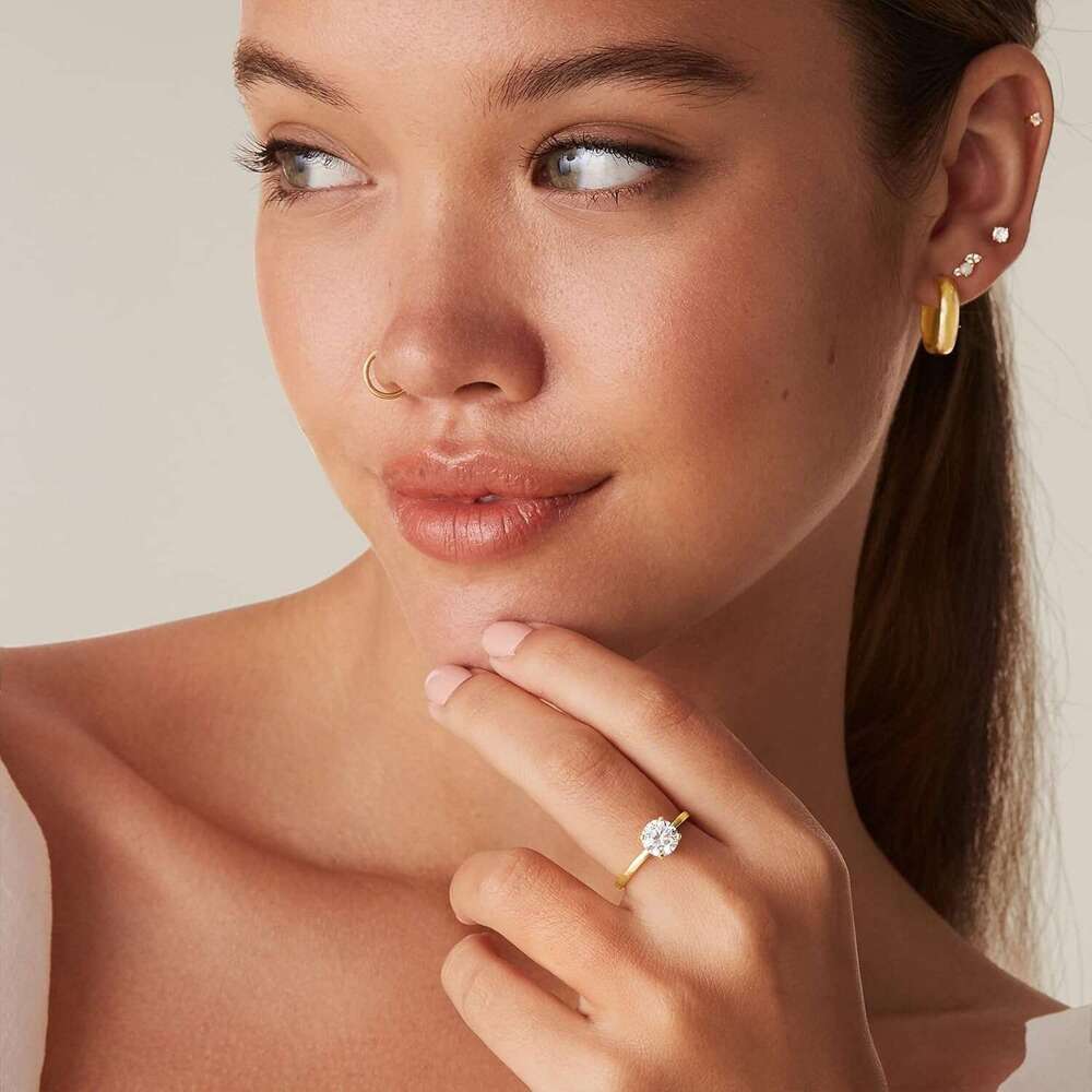 Sterling Sier Gold Round Cut Solitare 1.5 CT Engagement Moissanite Wedding Band for Women - Stone Promise Rings