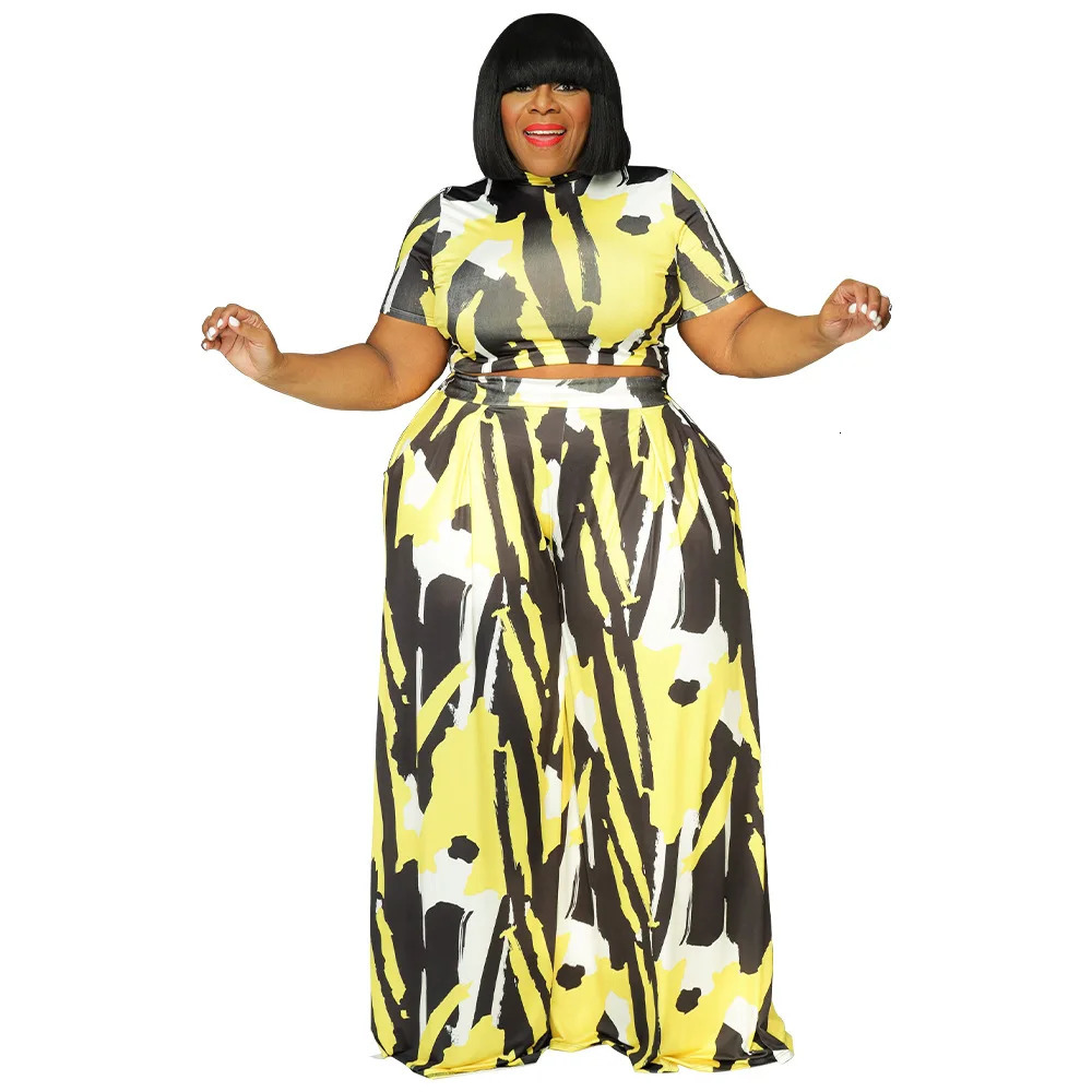 XL4XL Plus Size Pant Suits Summer Women Clothing Printing Straps Short Sleeve Crew Neck Casual Two Piece Sets Wholesale 250513Z