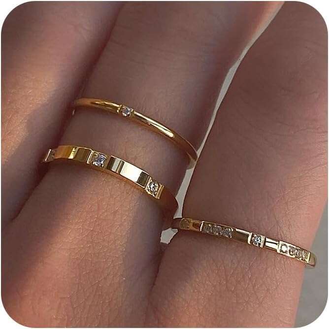 Ladies' non color changing cubic zirconia stackable exquisite 14K gold-plated set, ladies' wedding ring, gold jewelry ring size 6 7 8 9 10