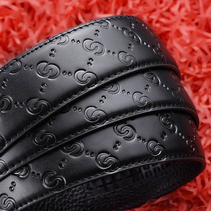 Casual Business Men's Alloy Letter Automatic Buckle Cow Leather Emed Belt Fashionable Viral Video In Stock