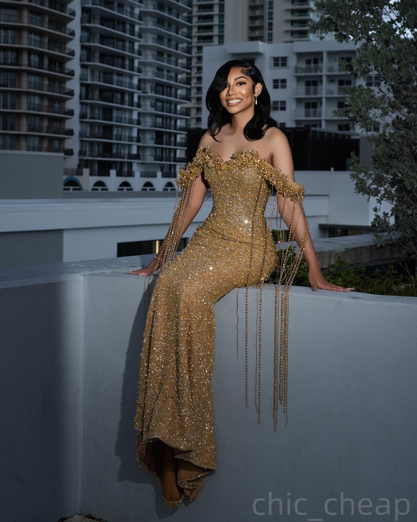 Gold Mermaid Prom Dresses 2025 Sequined Crystals Sweetheart Evening Formal Party Second Birthday Engagement Gowns Plus Size Dress For Special Occasion