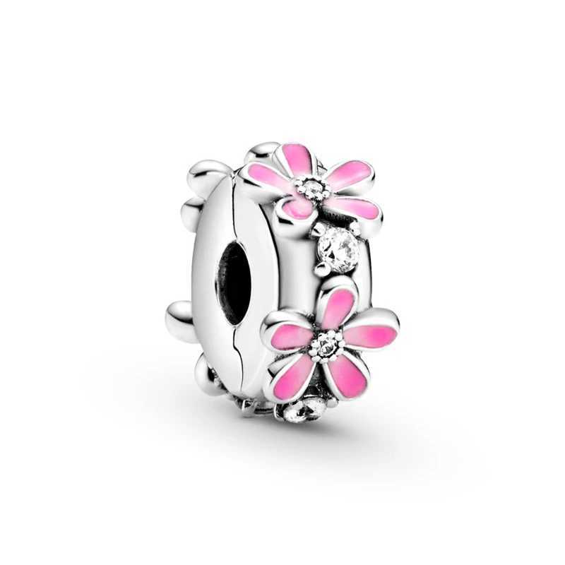 Sparkling Pink Flowers Series Cherry Blossom Daisy Charm Beads Fit Original European 925 Silver Bracelet DIY Women Jewelry GiftsXJ250523