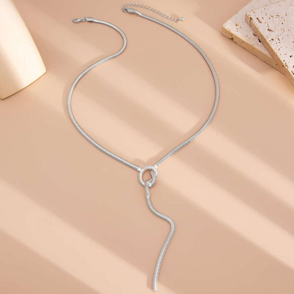 Adjustable Y Shaped Serpentine Necklace Minimalist Long line Chain with Personalized Engraving Gold and White K