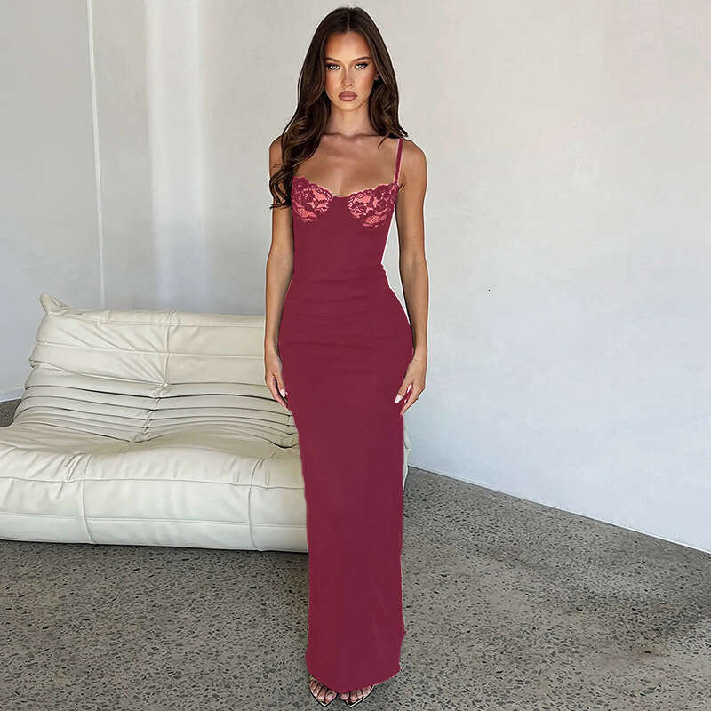 Halter Whit Maxi Dresses Women S Spring Summer New French Style Lace Splicing Slim Fit Dress For Women Prom Sexy Dress