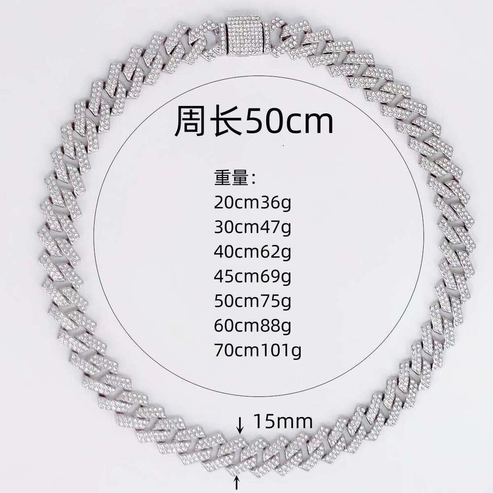 Cuban New 15mm Flap Full Set Dia Hip Hop Style Bracelet Necklace Large Gold Chain