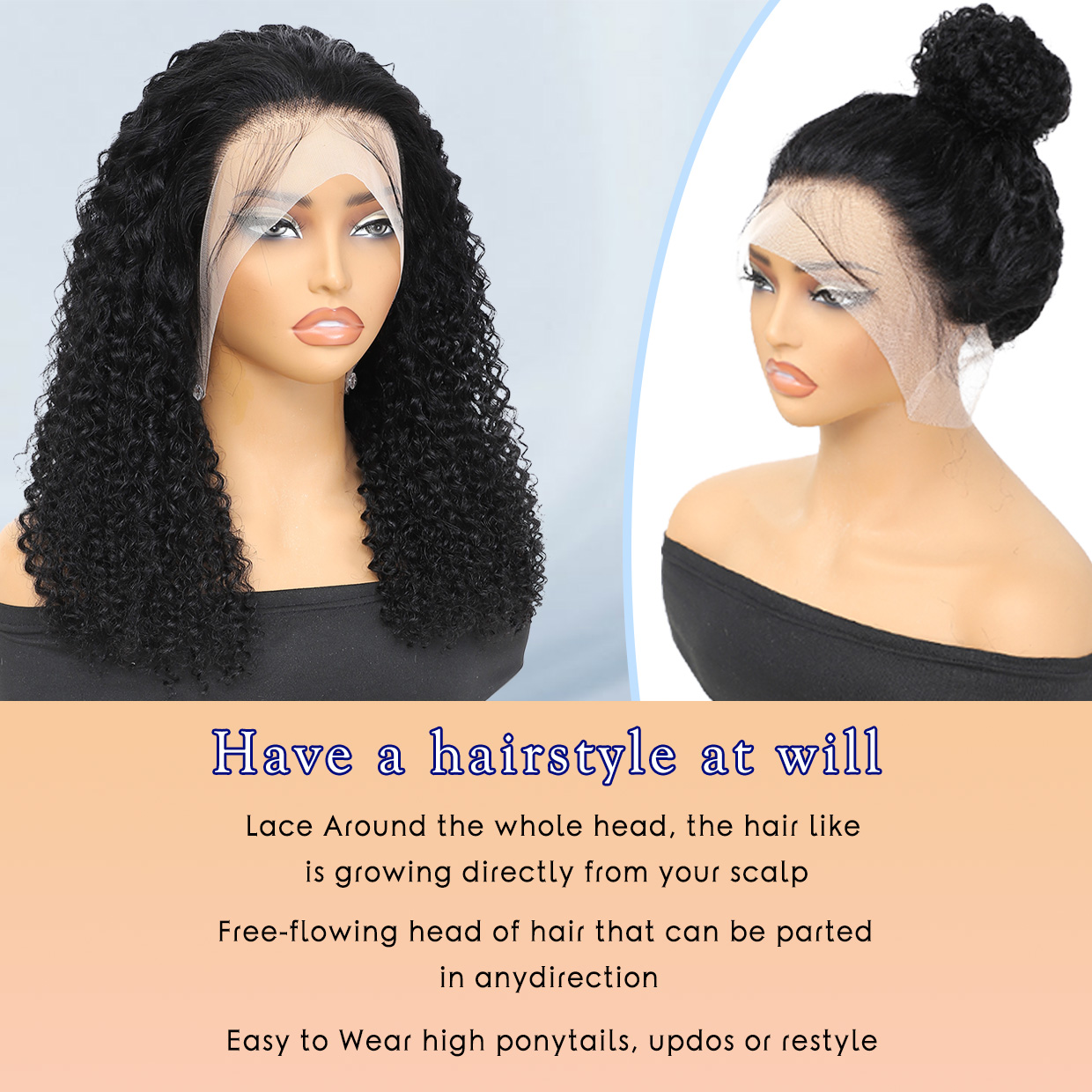 Brazilian Lace Front waterwave wigs: wigs human hair 360 Full Head of Pre-Pulled Curls & Baby Natura Hair