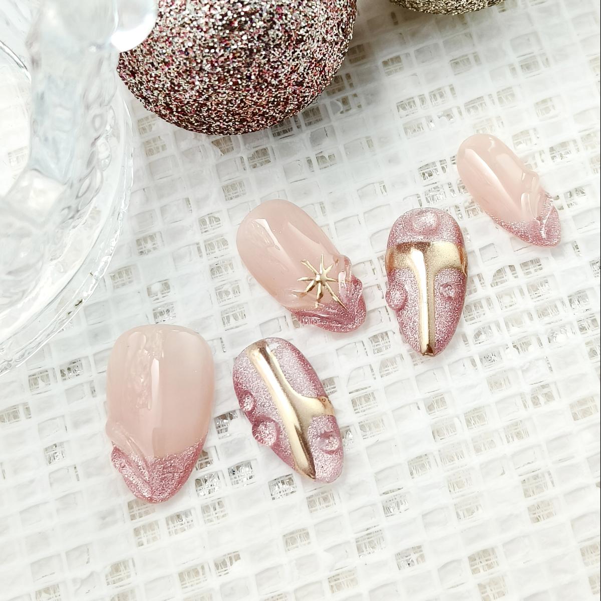 10pcs French Tips Handmade Press-on nail Short Almond Nails Bundle 3D Hand drawn Cat Eye Sweet Elegant Finished nail stickers Free storage box jelly g