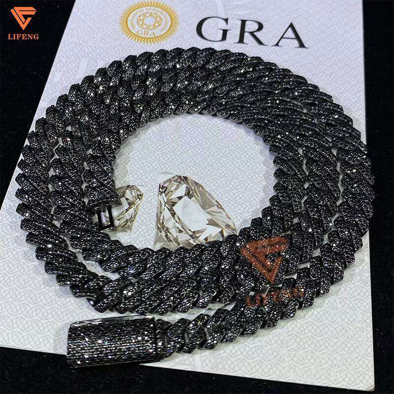 Lifeng Jewelry 10Mm -14Mm 2-Row Silica Chain Pure Sier Through Dia Tester Cuban Bracelet Necklace