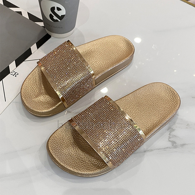 free shipping slides designer sandals diamond glitter slippers casual summer beach womens shoes sliders non-slip indoor outdoor soft-soled slipper fla