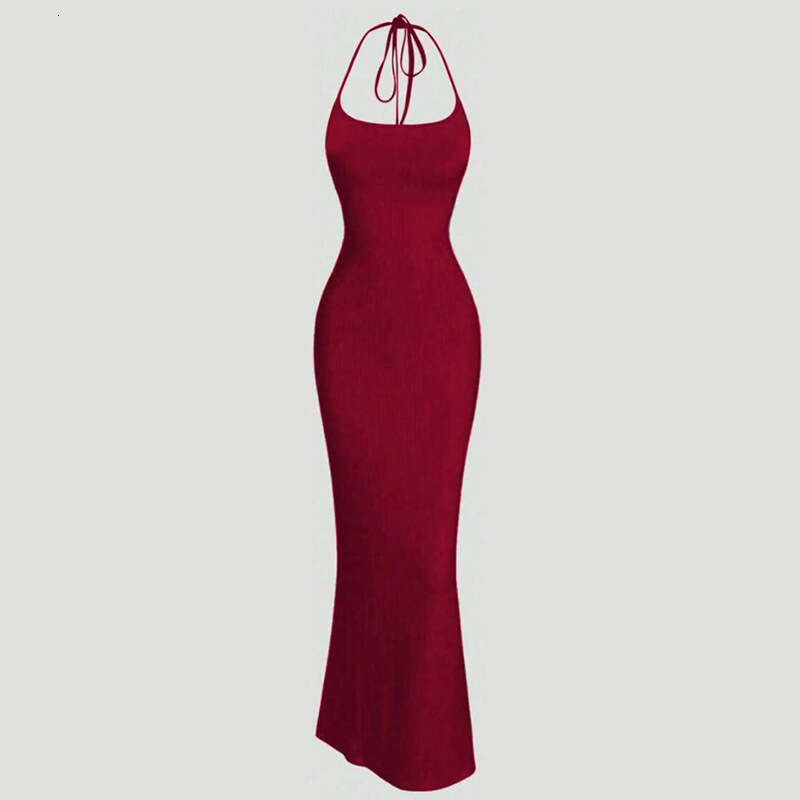 Halter Whit Maxi Dresses Sexy Neck Hanging Suspender Leopard Print Slim Fit Backless Nightclub New Dress Prom Sexy Dress