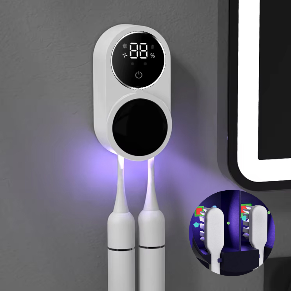 Smart Automatic Inductive Dual Toothbrush Sanitizer with Digital Display UVC UV Sterilization Circulating Air Drying