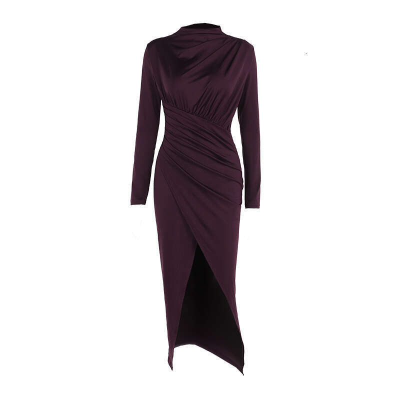 Halter Whit Maxi Dresses YJ Autumn New Fashionable Style Medium High Collar Shrink Fold Split Slim Long Sleeve Dress For Women Prom Sexy Dress
