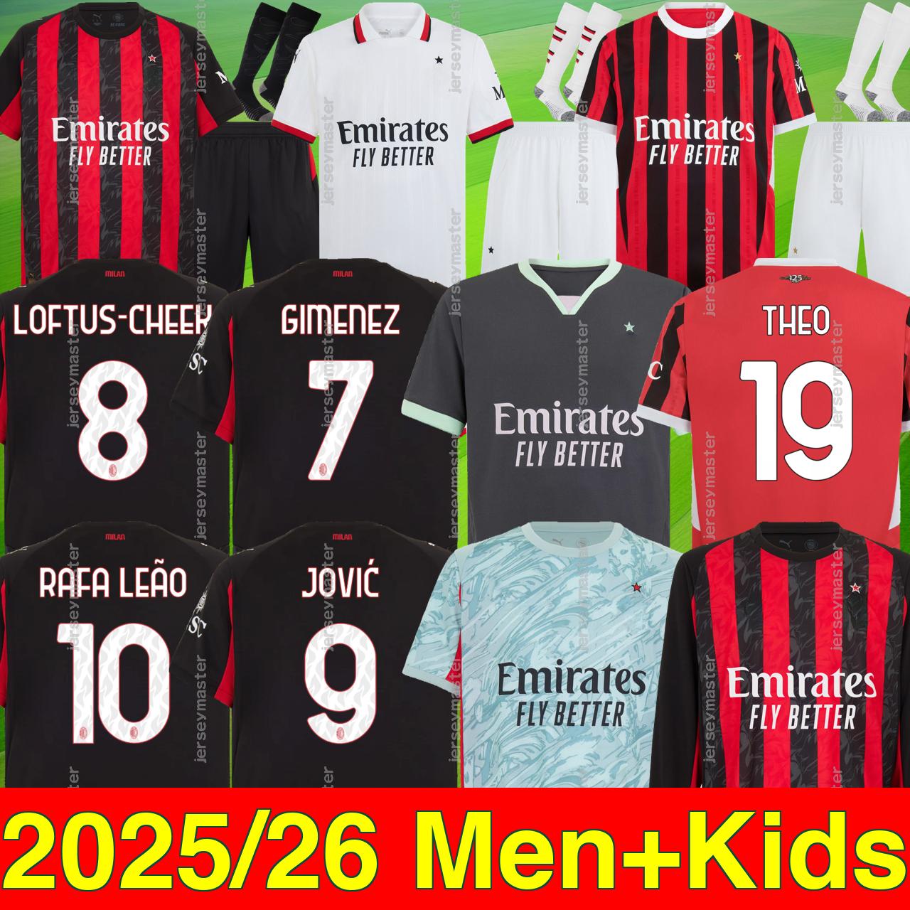 3XL 4XL 2025 2026 PULISIC RAFA LEAO 125-Year Anniversary soccer jerseys 25 26 Fourth AC Milanjersey GIROUD Gimenez football shirt THEO Men Kids Kit uniforms 66666
