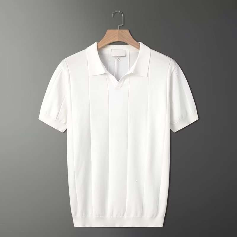 Summer Thin Knitted Ice Silk Solid Short Sleeve Paul Shirt Men's Simple Multi Color Collar Top Clothes