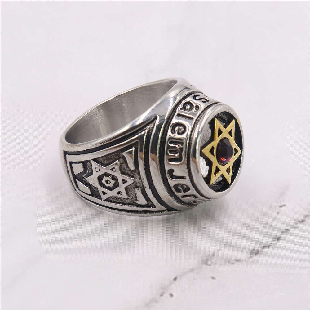Israeli Jewish Hexagram Star Plated Diamond Set Men's and Women's Rings Titanium Steel Ring