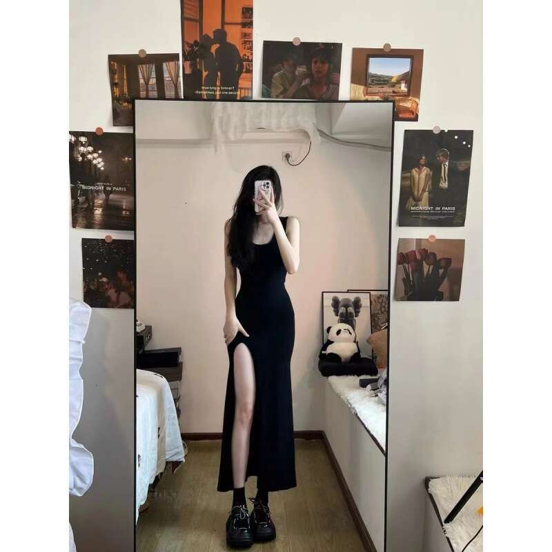 Halter Whit Maxi Dresses Summer New Women S Spicy Girl Wrap Hip Tight Tea Break French Black Long Dress Sexy Slim Fit Prom Sexy Dress