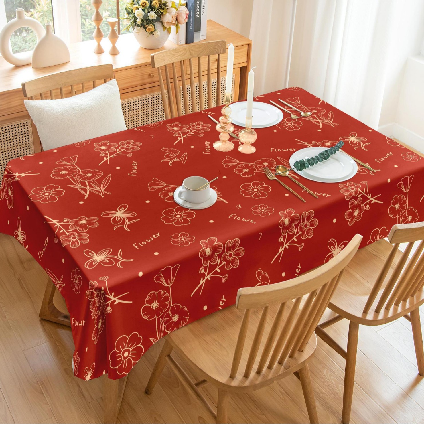 T0475 New Year tablecloth Spring Festival tablecloth washable oil-proof and waterproof coffee table Christmas red wedding tablecloth light luxury tabl