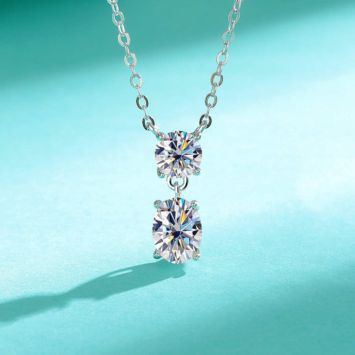 Luxury Women's Jewelry: Elegant Oval Moissanite Pendant Set in Pure White Gold Finish