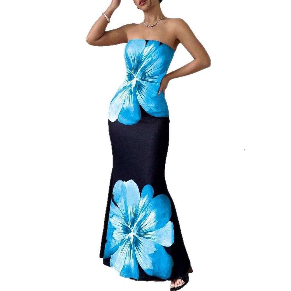 Halter Whit Maxi Dresses Women S Strapless Crop Top Butterfly Print Vest Slim Fit Hip Hugging High Waisted Women S Dress Prom Sexy Dress