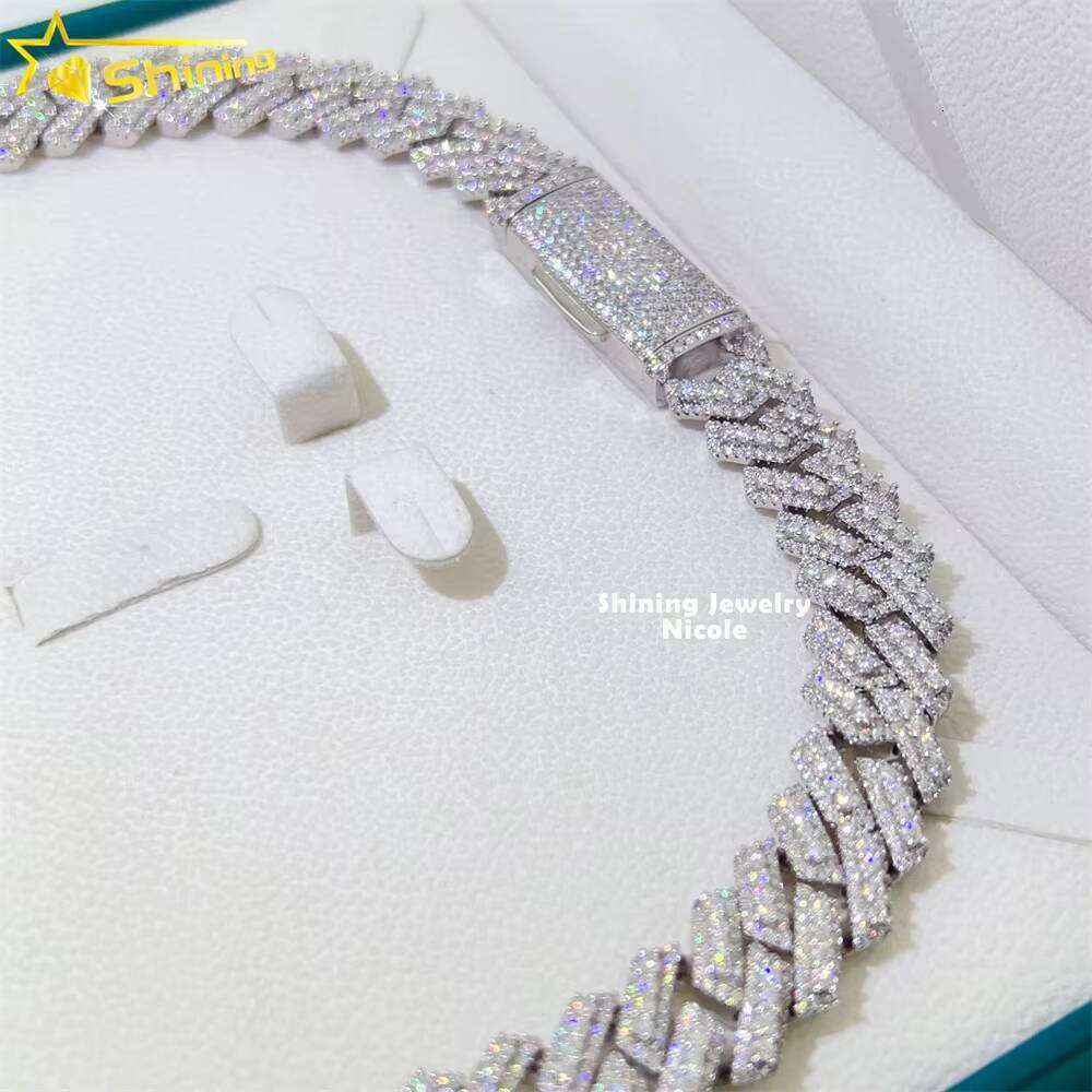 Hip Hop Fine Jewelry Vvs Dia 3 Rows 15Mm Link Necklace Sier Men Moissanite Cuban Chain