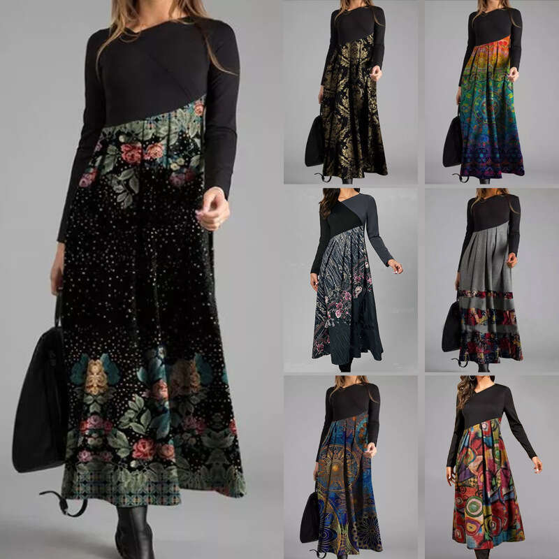 Halter Whit Maxi Dresses Autumn And Winter New Women S Printed Sleeved With Temperament Slim Fit Long Dress For Women Prom Sexy Dress