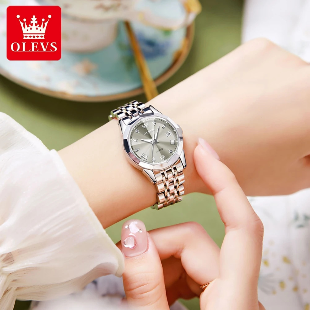 OLEVS Elegant Fashion Womens Watches Original Quartz Watch for Ladies Waterproof Stainless Steel Luminous Date 250522